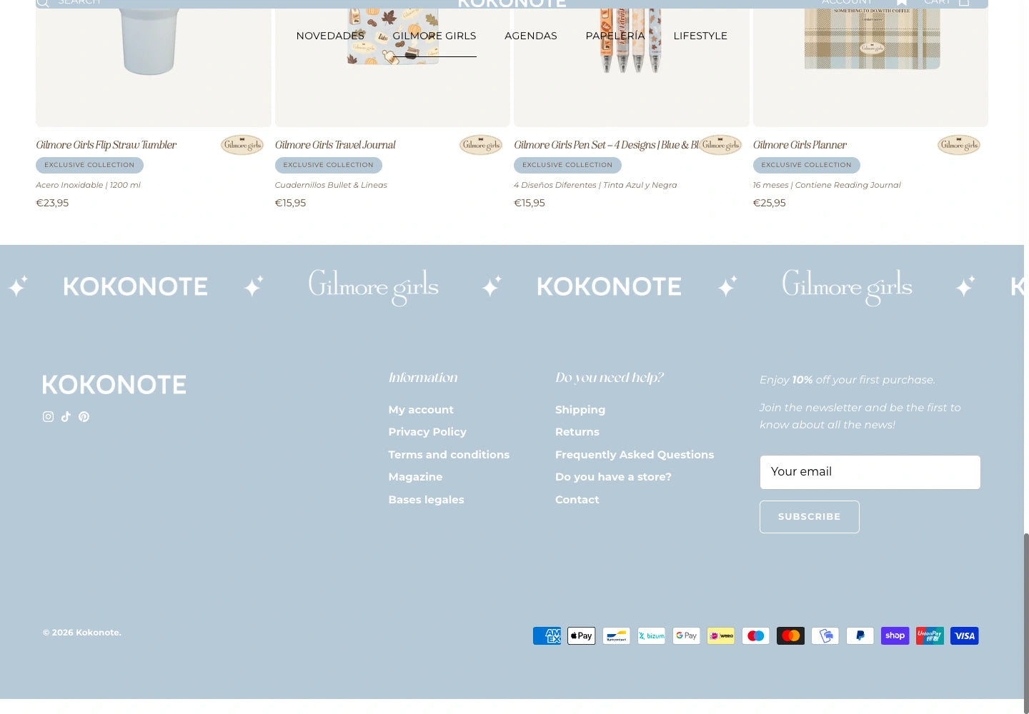 Kokonote Gilmore Girls collection footer