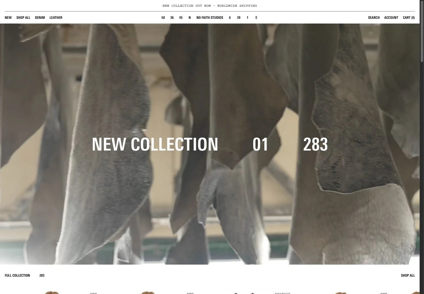 NO/FAITH STUDIOS desktop homepage and navigation
