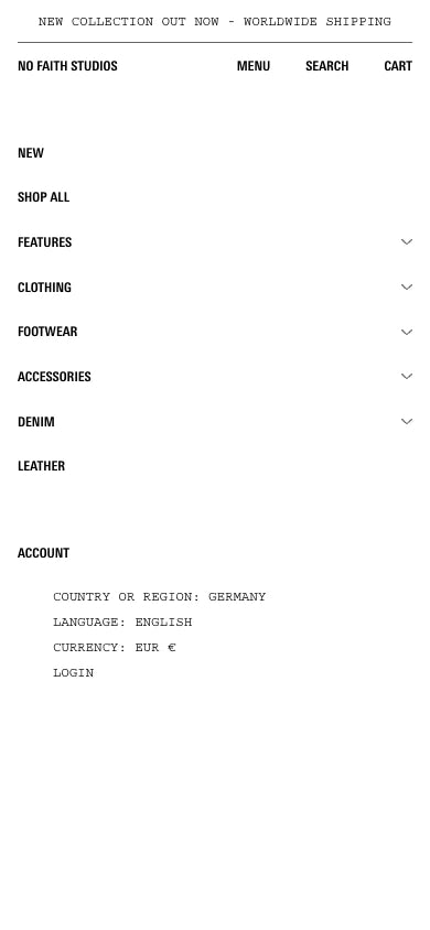 NO/FAITH STUDIOS mobile navigation